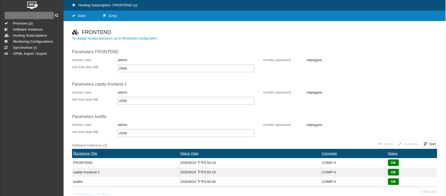 Monitor Interface - Hosting Subscription Detail